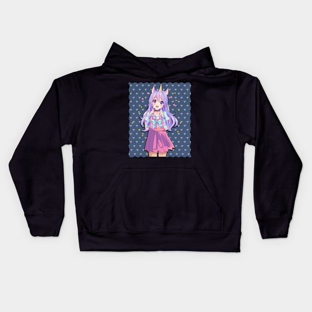 Anime Girl Unicorn Kids Hoodie by funkyteesfunny